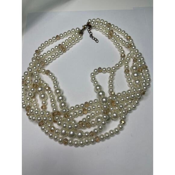 Multi strand faux pearl necklace with faceted beads classic classy preppy - Picture 12 of 15